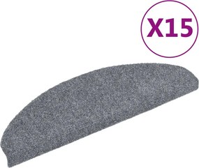 vidaXL 15 db öntapadós lépcsőszőnyeg 65 x 21 x 4 cm világosszürke félkör alakú nagy