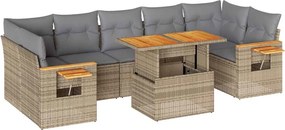 vidaXL 8 részes bézs polyrattan akácfa kerti ülőgarnitúra párnával