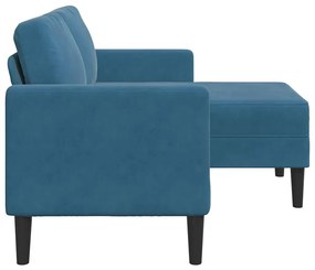 kék bársony 2 üléses kanapé L-alakú kanapéval 125 cm