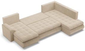 Tokio U sarokkanapé, 3 ágyneműtartóval, kordbársony, jobboldali, bézs