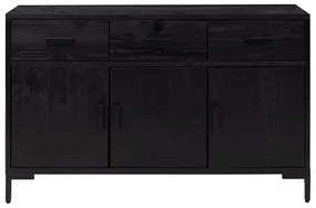 fekete tömör újrahasznosított fenyő tálalószekrény 110x35x70cm
