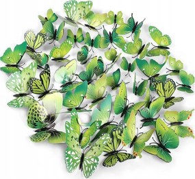 3D pillangók zöld fali dekoráció, mágneses matricák 72 db