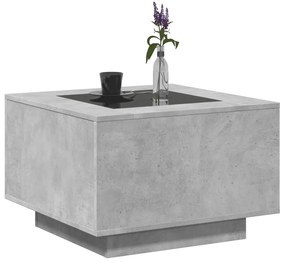 Betonszürke szerelt fa dohányzóasztal LED-del 60 x 60 x 40 cm