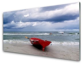 Fali üvegkép Boat Beach Sea Landscape 125x50 cm