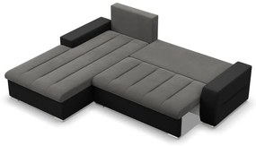 Toronto sarokkanapé, 2 ágyneműtartóval, bársony + műbőr, baloldali, szürke - fekete