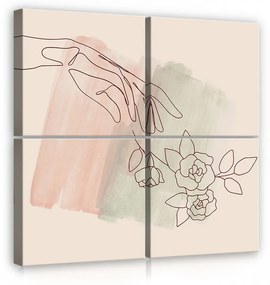 Vászonkép 4 darabos, Kéz és rózsa 50x50 cm méretben