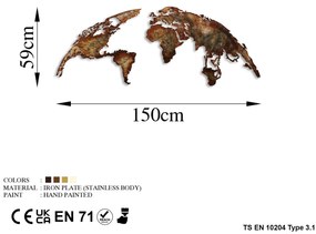 Fém fali dekoráció, World Map Medium - 1