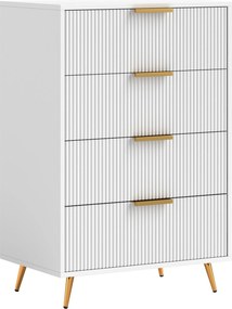 HOMCOM 4-Fiókos Komód Modern Hálószobai Komód Hullámos Fronttal Anti-Tip Fiókos Készlet Nappali és Előszoba 60x40x90 cm Fehér | Aosom