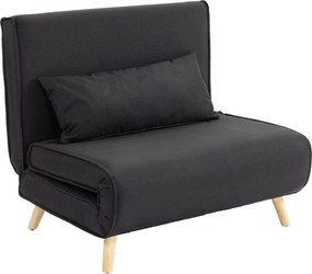 HOMCOM Egyszemélyes Ágyazható Kanapé, Összecsukható, Állítható Dőlésszögű Háttámlával, Skandináv Stílusú, 25D Hab, Lenhatású Szövet, Fenyő Fa, Fekete,