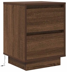 2 db barna tölgyfa éjjeliszekrények LED világítással 38x34x50cm