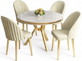 Mos étkezőgarnitúra, fehér márvány-arany, 90 cm – TR240CHR2922