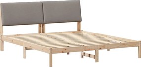 vidaXL Ágykeret fejtámlával Barna és taupe 200 x 200 cm Tömör fenyőfa