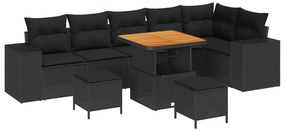 vidaXL Kerti Kanapé Szett párnával 9 pcs Fekete polirattan