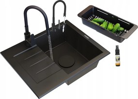 Gránit Mosogató Fekete Konyhai Csaptelep Kupak Kosár Szett Milano