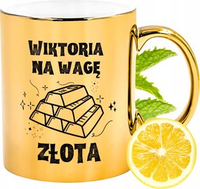 Prémium Arany Csillogó Bögre Viktória Ajándék Nyomtatott Fotóval