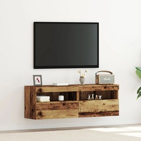TV-falijó szekrények LED világítással 2 db Régi fa 60x30x40 cm