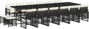 vidaXL 17 részes fekete polyrattan kerti étkezőgarnitúra párnákkal