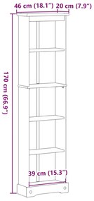 Corona tömör fenyőfa könyvszekrény 46 x 20 x 170 cm