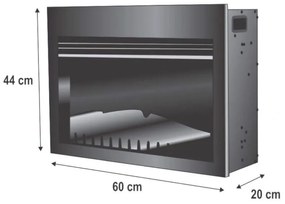 Home elektromos kandalló, beágyazott, 2000W, 2 fokozatú, LED, távirányító, 60x44x20 cm