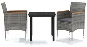 vidaXL 3 részes szürke-fekete kültéri étkezőgarnitúra párnákkal