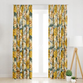 Sárga Virágmintás Függöny, Szalagfüggöny 145X270