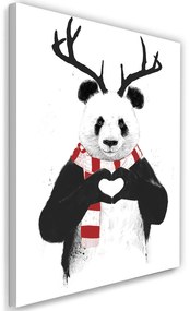 Gario Vászonkép Panda szarvakkal karácsonyi sálban - Rykker Méret: 40 x 60 cm