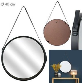 NAHAD fekete kerek tükör bőr fogantyúval  Ø40 cm