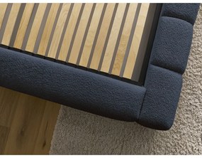 Sötétkék kárpitozott ágyneműtartós franciaágy ágyráccsal 140x190 cm Denali – Bobochic Paris