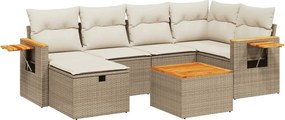 vidaXL 7 részes bézs polyrattan kerti ülőgarnitúra párnákkal