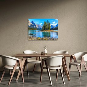 Üveg kép - Hegyvidéki táj folyóval (70x50 cm)