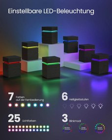 Éjjeliszekrény led világítással, állítható színű fény, 3 fiókos oldalasztal, 35 × 40 × 55 cm, fekete