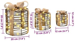 Ajándékdoboz Dekoráció 3 pcs Meleg fehér 20 x 20 x 20 cm Rattan