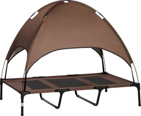PawHut Magasított Kutyafekhely Napernyővel, Kutyapihenő, Kültéri Kutyapárna Tetővel, Légáteresztő Taft Anyagból, Kávé 122 x 92 x 108 cm | Aosom