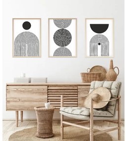 KÉSZLET 3x Kép képkeretben 50x70 cm fekete/fehér