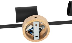 Modern fekete spotlámpa fával dönthető 3 lámpás - Jeana