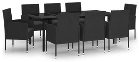 vidaXL 9 részes fekete kerti étkezőgarnitúra