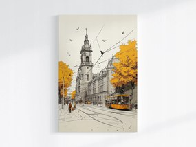 Vászonkép Canvas Rajz Ukrajna Oroszlán Városháza Villamos Ősz 80x120