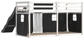 fehér-fekete emeletes ágy csúszdával és függönnyel 90 x 200 cm