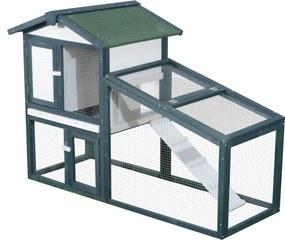 PawHut Nyúl és Kisállat Ketrece 2 Szinten Fenyőből, Kétajtós, 140x65x100cm Zöld és Fehér | Aosom