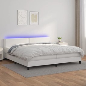 fehér műbőr rugós ágy matraccal és LED-del 200x200 cm
