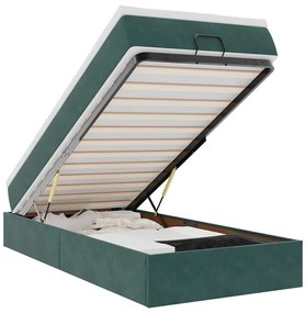 Ottomán ágykeret matraccal sötétzöld 80x200cm bársony