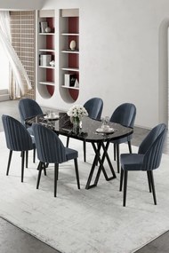 Kaye étkezőgarnitúra, fekete márvány-antracit, 168 cm – TR240CHR2836