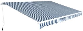 kézi működtetésű összecsukható napellenző, kék-fehér, 450 cm