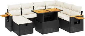 vidaXL 8 részes fekete polyrattan kerti ülőgarnitúra párnákkal
