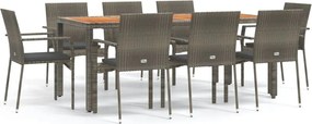 vidaXL 9 részes szürke polyrattan kerti étkezőgarnitúra párnával