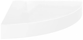 magasfényű fehér MDF lebegő sarokpolc 25 x 25 x 3,8 cm