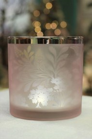 Rózsaszín üveg gyertyatartó Virágok 15cm