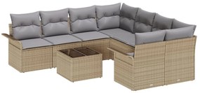 9 részes Kerti Sofa Készlet Párnákkal Bézs Polirattan