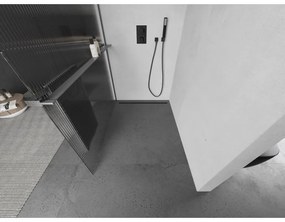 Mexen Kioto+, Walk-In zuhany paraván polccal és akasztóval 70 x 200 cm, 8 mm-es üveg bordás mintával, grafit profil, 800-070-121-66-09