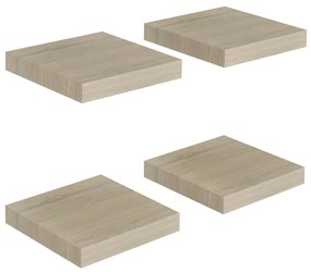 4 db tölgyszínű MDF lebegő fali polc 23 x 23,5 x 3,8 cm